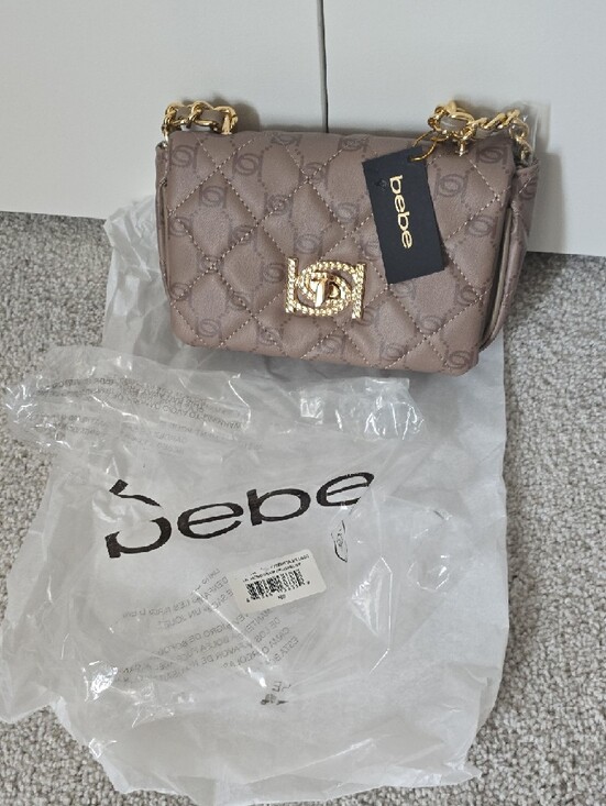 bebe Handbags - BeBe taupe quilted crossbody with gold hardware